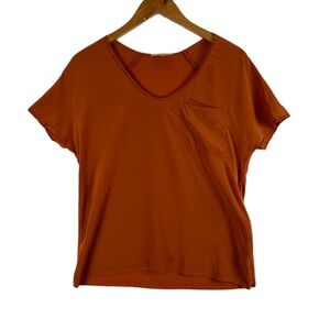 Falconeri Top Women's Small Burnt Orange Pocket V Neck Made in‎ Italy Casual Tee
